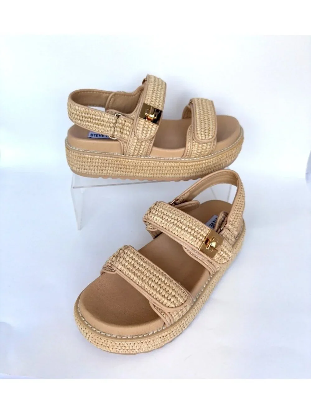 Steve Madden Bigmona Platform Sandals Natural Raffia Women Size 9